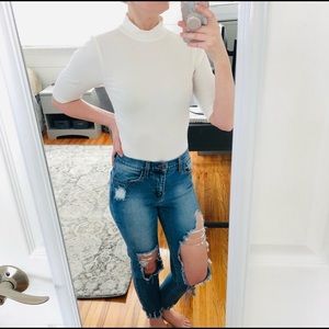 NEW White Ribbed Mock Neck Bodysuit